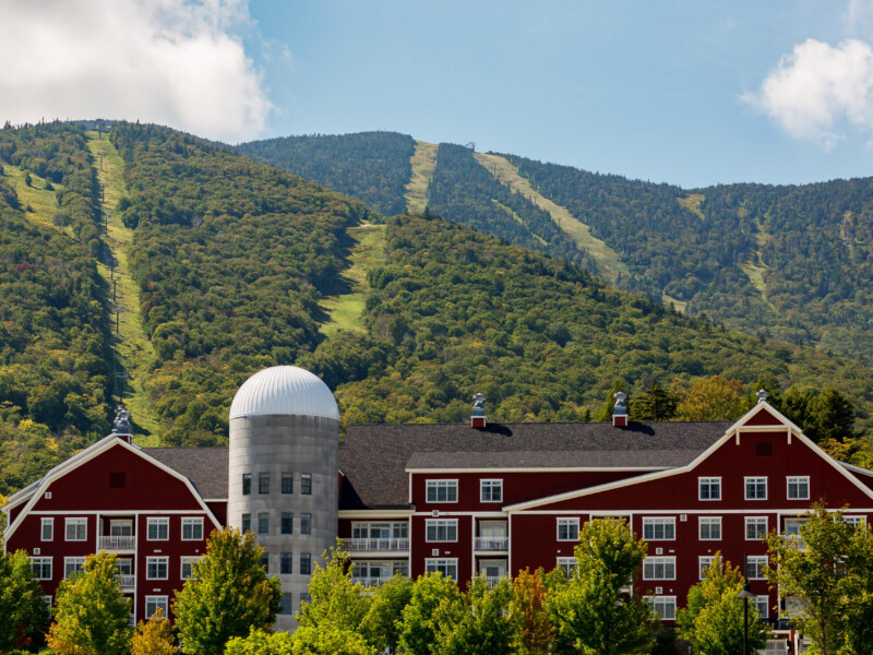 Sugarbush real estate development in front of ski mountains in vermont